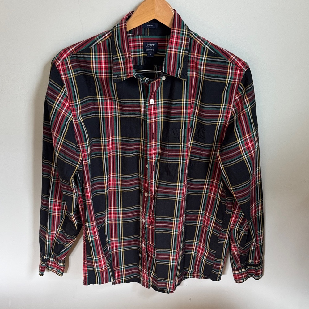 J. Crew Factory Men's Black and Red Plaid Shirt
